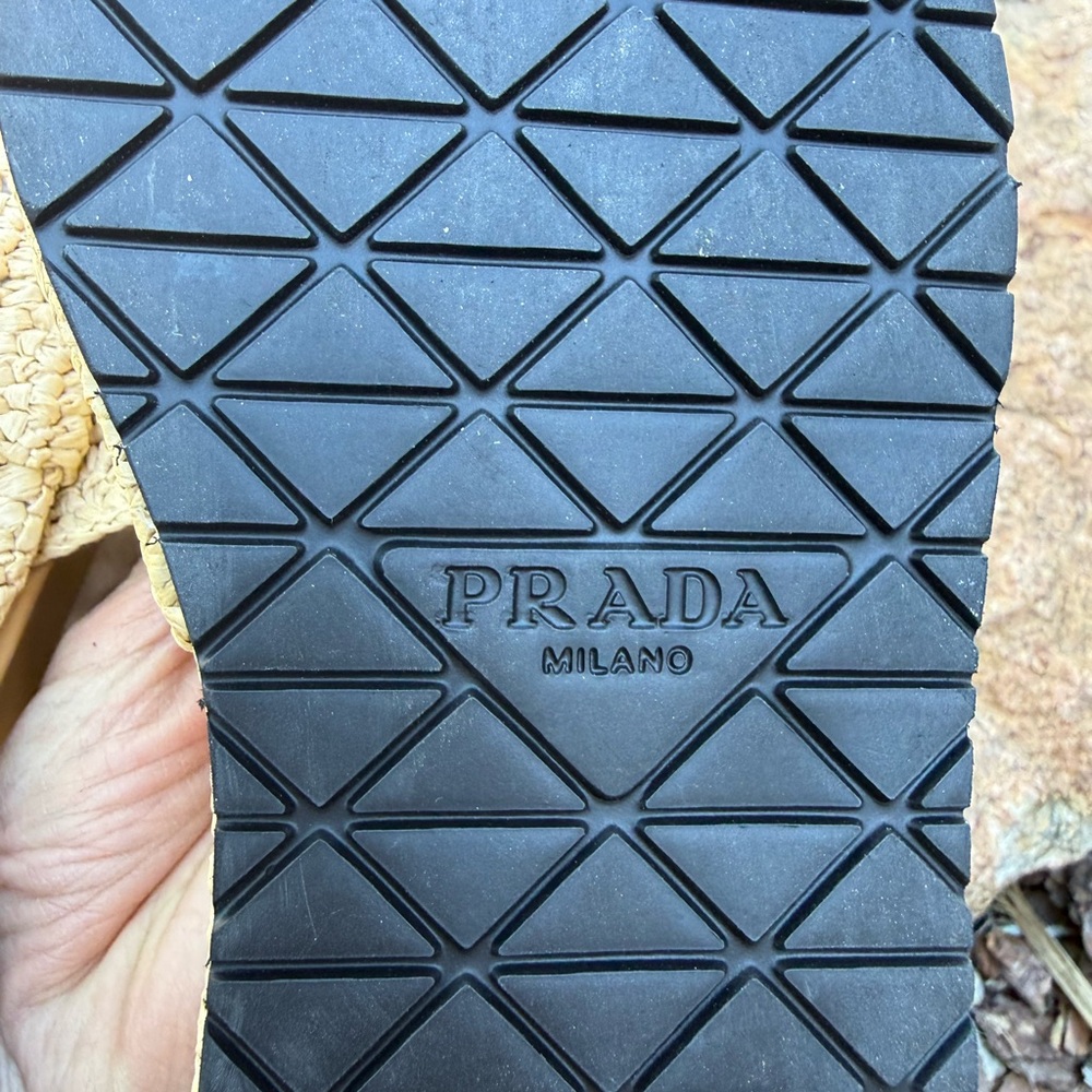 Genuine raffia crotchet PRADA summer Beige Woven Slides slippers - Picture 9 of 12